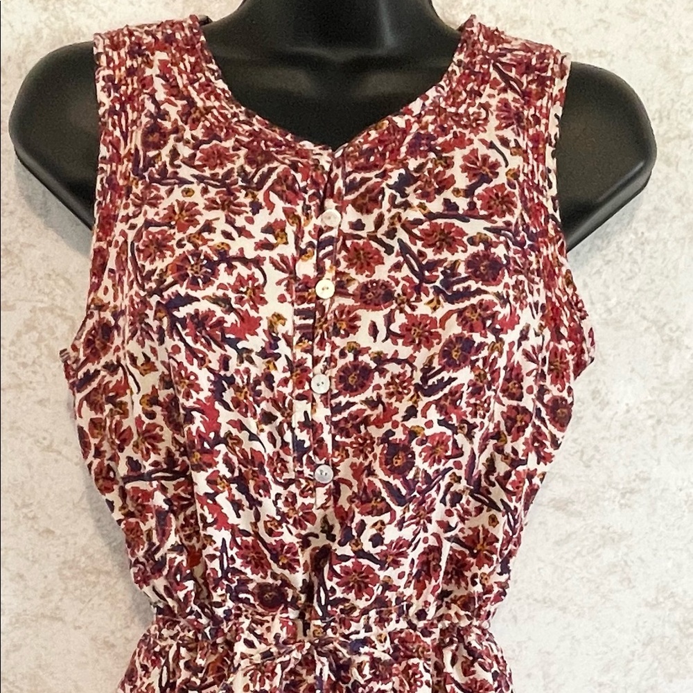 Lucky Brand Sleeveless Pullover Dress Draw String Waist Floral Lined Size Small